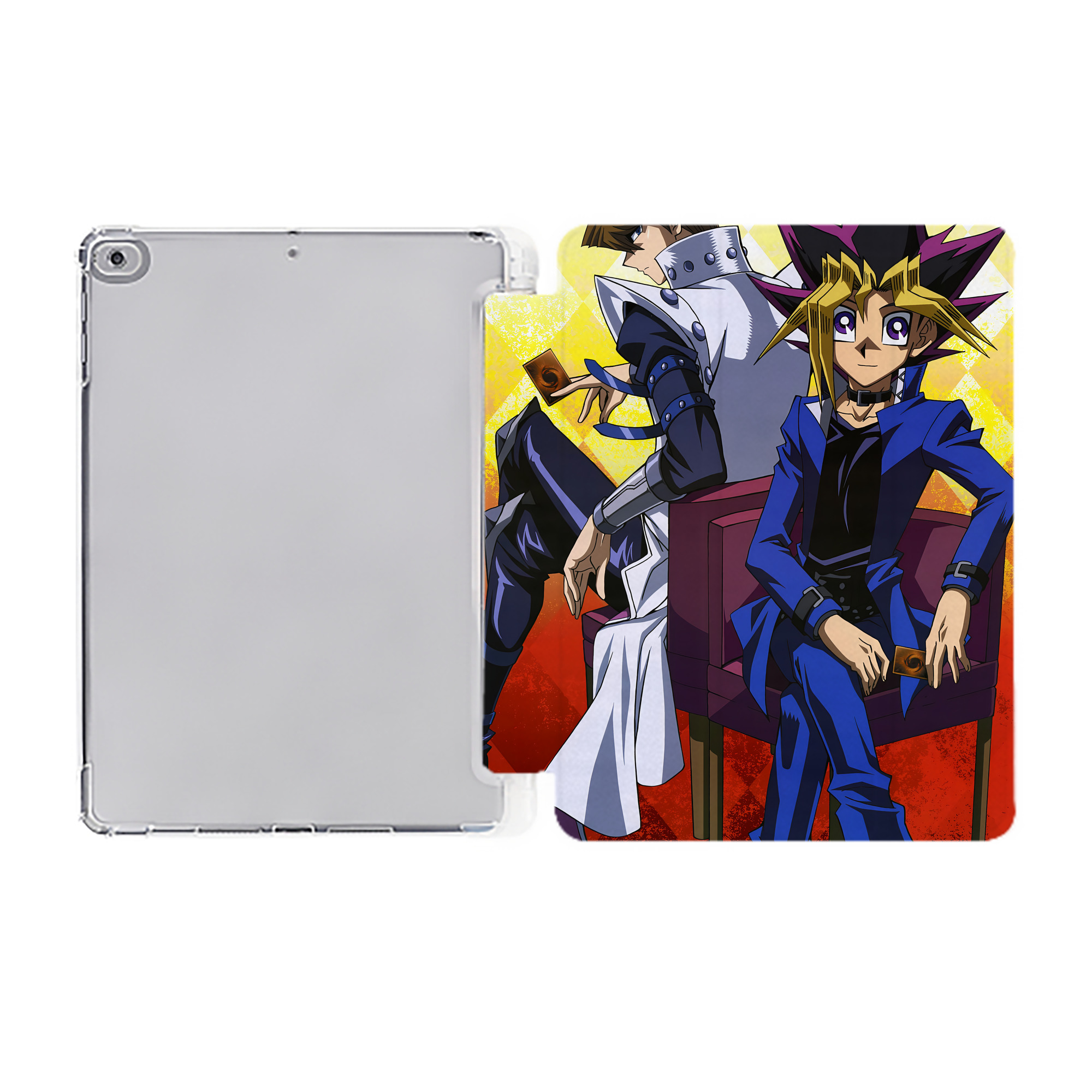 （画像用） 遊☆戯☆王 Yu-Gi-Oh! IPad ケース ペン収納付き 三つ折りスタンド PUレザー×シリコン 対応機種9.5/10.5/10.9インチ